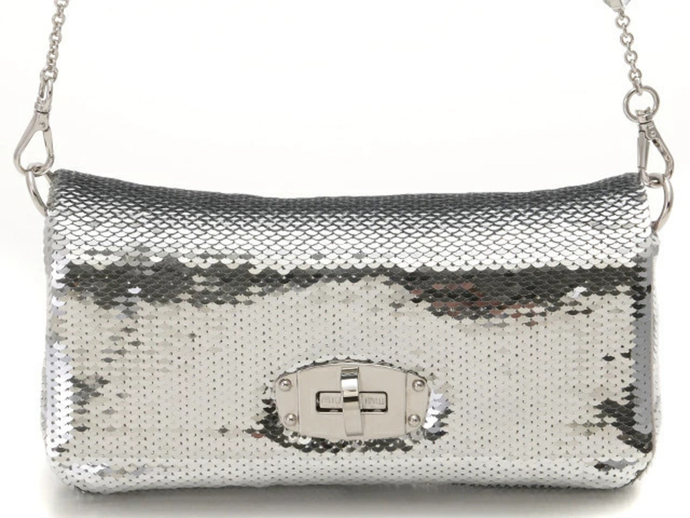 Miu Miu Chain Shoulder Bag Sequin Leather Silver